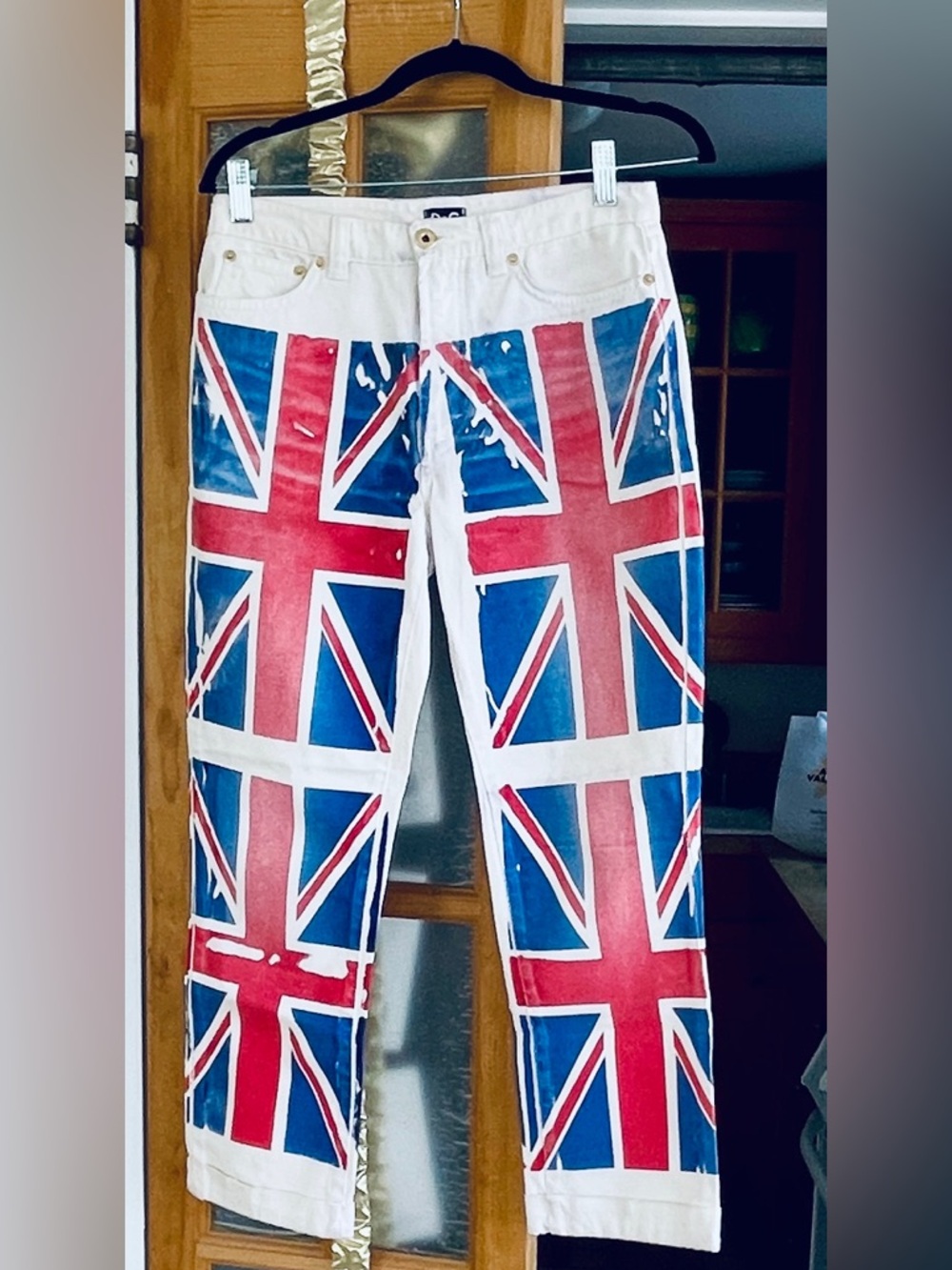 D&G Dolce & Gabbana White Union Jack Print Women’s Jeans